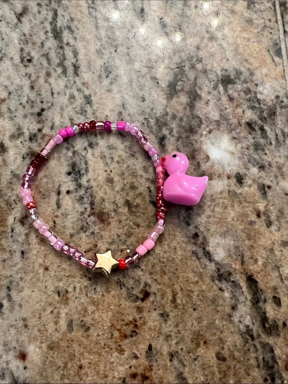 Pink Beaded Duck Charm Bracelet for Kids